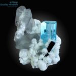 Aquamarine with smoky quartz and schorl combine on matrix