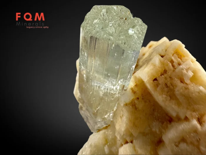 Etched Termination Aquamarine with Spessartine Garnet on Star Feldspar - Image 6