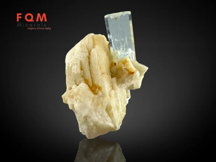 Etched Termination Aquamarine with Spessartine Garnet on Star Feldspar - Image 5