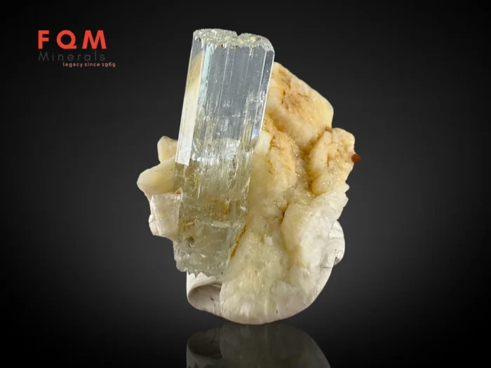 Etched Termination Aquamarine with Spessartine Garnet on Star Feldspar - Image 2