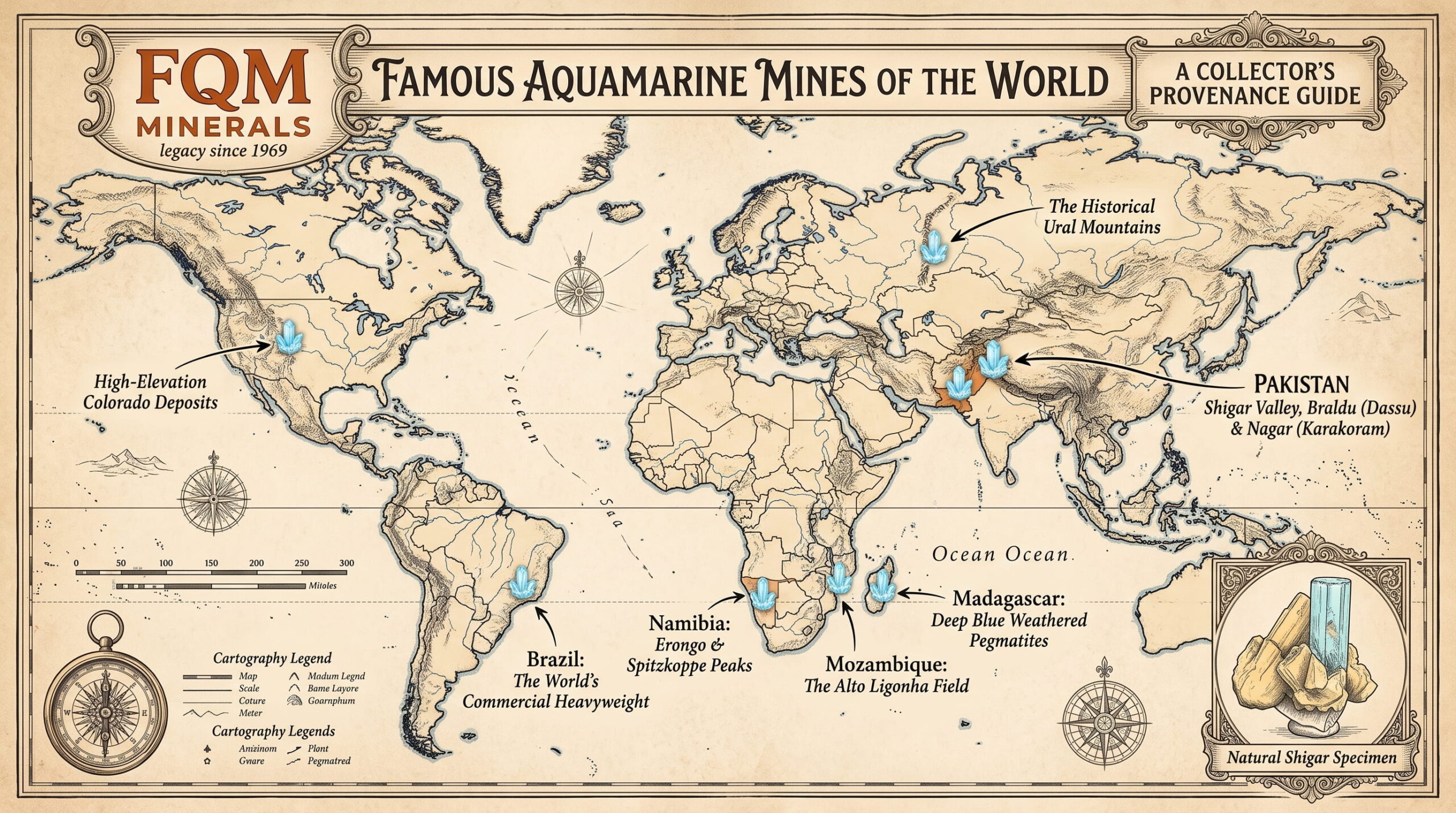aquamarine crystals world map- Fine Quality Minerals