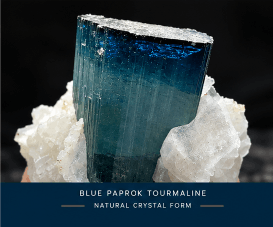 Blue Afghan tourmaline specimen with white matrix